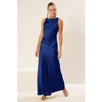 WOVCOR Women's Satin Cowl Neck Sleeveless Maxi Evening Dress in Blue | Size: 8