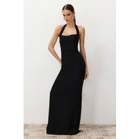 WOVCOR Women's Halterneck Fitted Maxi Evening Dress in Black | Size: 8