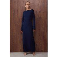 WOVCOR Women's Open Back Long Sleeve Maxi Evening Dress in Navy | Size: 14