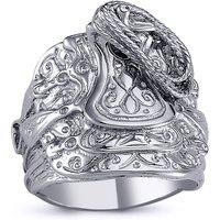 Jewelco London Men's Rhodium Plated Silver Horse Rope Saddle Ring 22mm | Size: U