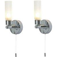 First Choice Lighting Set of 2 Polished Chrome IP44 Bathroom Pull Cord Wall Lights in Silver