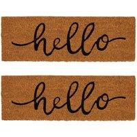 Nicola Spring Coir Step Mats - 60 x 20cm - Hello - Pack of 2 in Brown | Size: 40 cm x 60 cm