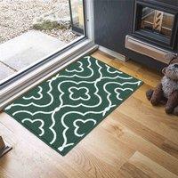 Desire Rugs Anti-Slip Quatrefoil Design Doormat - Machine Washable for Easy Care in Emerald | Size: 67 cm x 120 cm