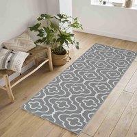 Desire Rugs Anti-Slip Quatrefoil Design Doormat - Machine Washable for Easy Care in Grey | Size: 40 cm x 60 cm