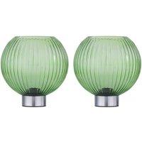 First Choice Lighting Set of 2 Betchley - Battery Operated Chrome Lamp with Green Glass in Silver