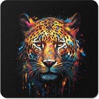 Warren Reed - Designer Splashart Leopard Face Coasters - Set of 4 in Brown