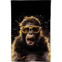 Warren Reed - Designer Splashart Monkey Face With Yellow Glasses Tea Towel in Orange