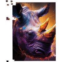 Warren Reed - Designer Golden Rhino Face Splashart Jigsaw Puzzle in Grey | Size: 1000 Pieces