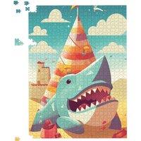 Warren Reed - Designer Shark On A Beach Holiday Jigsaw Puzzle in Yellow | Size: 500 Piece