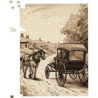 Warren Reed - Designer A Horse & His Cart Jigsaw Puzzle in Black | Size: 500 Piece