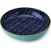 Mikasa Glazed Stoneware Coupe Pasta Bowl, Indigo Chevron Design, 21cm in Blue