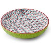Mikasa Glazed Stoneware Coupe Bowl for Pasta or Salad, Green Geometric, 21cm