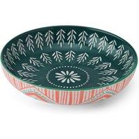 Mikasa Glazed Stoneware Coupe Pasta Bowl, Folk Pattern Design, 21cm
