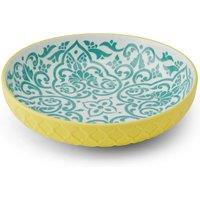 Mikasa Glazed Stoneware Coupe Pasta Bowl, Yellow & Blue Geometric, 21cm