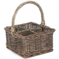 Red Hamper Wicker Antique Wash Square 4 Section Cutlery Basket in Grey