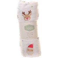 Ziggle Cotton Muslin Square - Christmas Reindeer & Santa in White