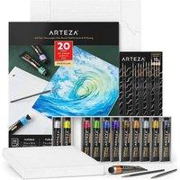 simpa Metallic Acrylic Painting Art Set: 12PC Paint, 15 Brushes & 20 Sheets Canvas