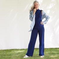 Lands' End Women's Starfish Wide Leg Stretch Jersey Trousers in Navy | Size: 8