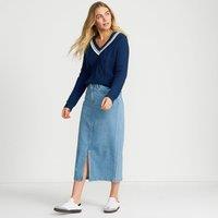 Lands' End Women's Petite Soft Denim Midi Skirt in Indigo | Size: 18