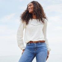 Lands' End Women's Long Sleeve Slub Cotton Pintuck Blouse in Ivory | Size: 14-16