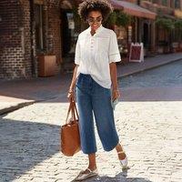 Lands' End Women's Wide Leg Denim Culotte Jeans, Mid Rise in Indigo | Size: 14-16