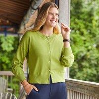 Lands' End Women's Fine Gauge Cropped Cotton Cardigan in Lime | Size: 14-16