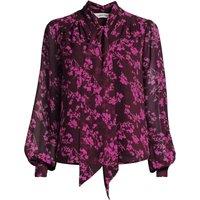 Lands' End Women's Chiffon Blouse with Removable Neck Tie in Burgundy | Size: 14-16