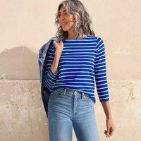 Lands' End Women's Petite Three-Quarter Sleeve Cotton Boatneck Top in Bright Blue | Size: 10-12