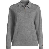 Lands' End Women's Silk Touch Knitted Polo with Gold Buttons in Grey | Size: 8