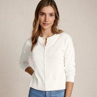 Lands' End Women's Fine Gauge Cropped Cotton Cardigan in Ivory | Size: 14-16