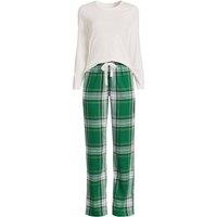 Lands' End Women's Plus Cotton-Modal/Flannel Pyjama Set in Emerald | Size: 24-26