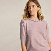 Lands' End Women's Embellished Wool Touch Short Sleeve Jumper in Rose | Size: 10-12