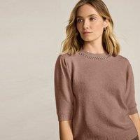 Lands' End Women's Embellished Wool Touch Short Sleeve Jumper in Light Brown | Size: 16-18