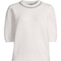 Lands' End Women's Embellished Wool Touch Short Sleeve Jumper in Ivory | Size: 10-12