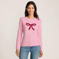 Lands' End Women's Fine Knit Christmas Jumper in Pink | Size: 14-16