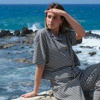Lands' End Women's Gingham Blouse in Black | Size: 18