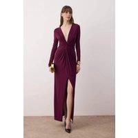 WOVCOR Women's Twist Front Long Sleeve Maxi Evening Dress in Plum | Size: 8
