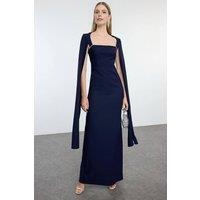 WOVCOR Women's Square Neck Maxi Evening Dress in Navy | Size: 8