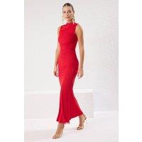WOVCOR Women's Ruched High Neck Sleeveless Maxi Evening Dress in Red | Size: 8