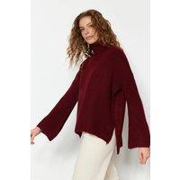 WOVCOR Women's Ribbed Turtleneck Knit Jumper in Burgundy | Size: Medium