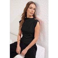 WOVCOR Women's Asymmetric Draped High Neck Sleeveless Top in Black | Size: Small