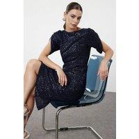 WOVCOR Women's Sequin Short Sleeve Midi Evening Dress in Navy | Size: 14