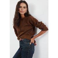 WOVCOR Women's Classic Rib Knit Crew Neck Jumper in Brown | Size: Large