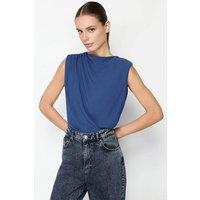 WOVCOR Women's Draped Shoulder Shell Top in Navy | Size: 6