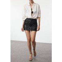 WOVCOR Women's Sequin Mini Skirt With Stretch Waist in Black | Size: 4