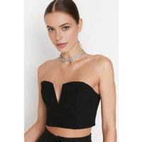 WOVCOR Women's Strapless V Plunge Structured Crop Top in Black | Size: 8