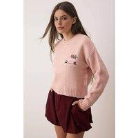 WOVCOR Women's Christmas Car Embroidered Crew Neck Knitted Jumpe in Pink | Size: Small