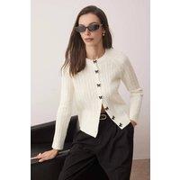 WOVCOR Women's Women's Cable Knit Button Up Cardigan in Ecru | Size: Medium