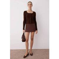 WOVCOR Women's Soft Ribbed Knit Cardigan with Lace Detailing in Brown | Size: Large