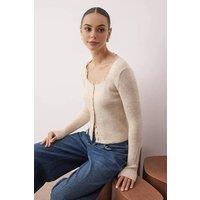 WOVCOR Women's Soft Ribbed Knit Cardigan with Lace Detailing in Stone | Size: Medium